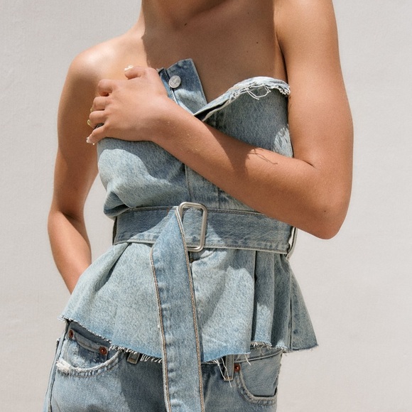 Zara Tops - Zara nwt denim jeans belted corset strapless top